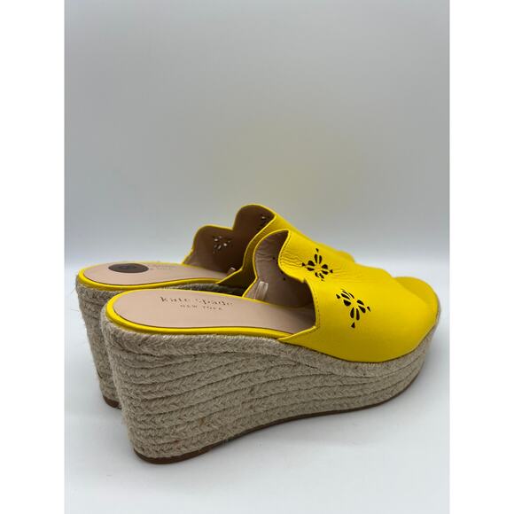Kate Spade Tenley Espadrille Wedge Mule Sandal Yellow Leather S8311001 Size 8 - Picture 10 of 12